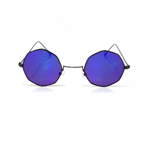 Vision Plus Black With Blue Half Rim Round Sunglasses