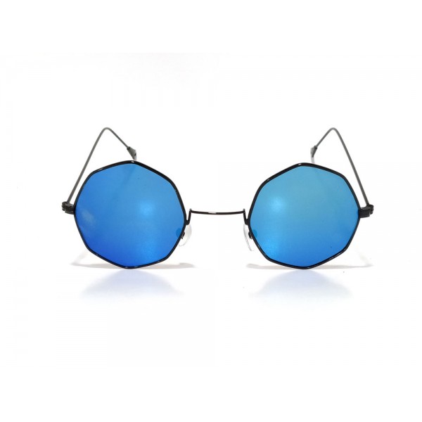 Vision Plus Black With Skyblue Half Rim Round Sunglasses