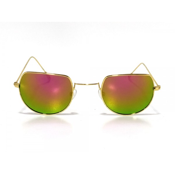 Vision Plus Gold With Green Half Rim Round Sunglasses