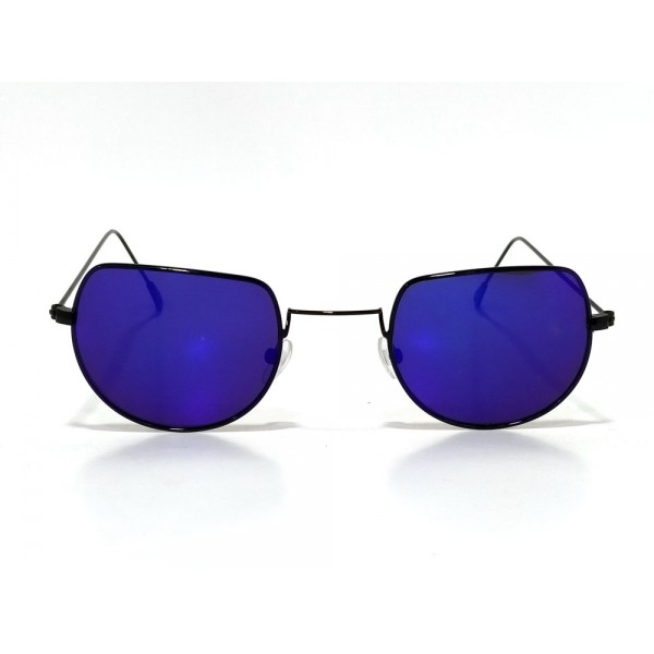 Vision Plus Black With Blue Half Rim Round Sunglasses