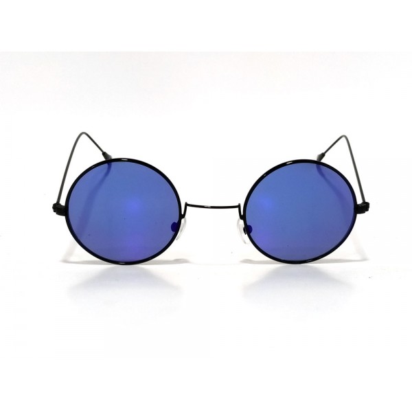 Vision Plus Black With Blue Half Rim Round Sunglasses