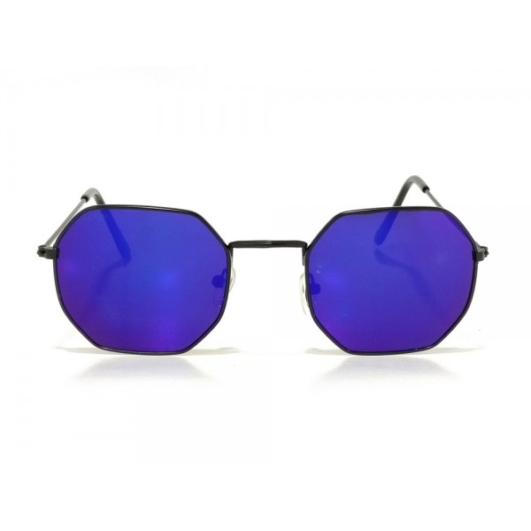 Vision Plus Black With Blue Half Rim Round Sunglasses