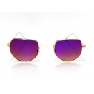 Vision Plus Gold With Blue Half Rim Round Sunglasses