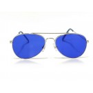 Vision Plus Silver With Blue Half Rim Aviator Sunglasses