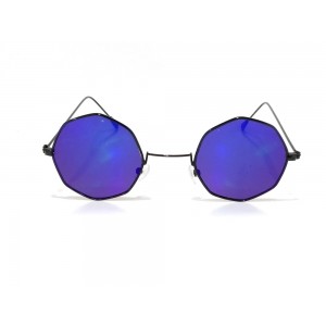 Vision Plus Black With Blue Half Rim Round Sunglasses