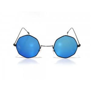 Vision Plus Black With Skyblue Half Rim Round Sunglasses