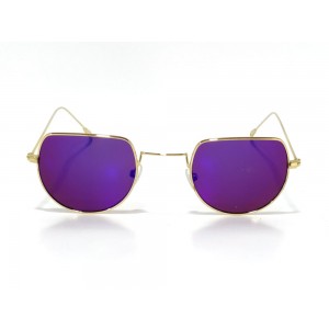 Vision Plus Gold With Purple Half Rim Round Sunglasses