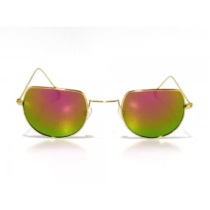Vision Plus Gold With Green Half Rim Round Sunglasses