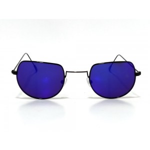 Vision Plus Black With Blue Half Rim Round Sunglasses