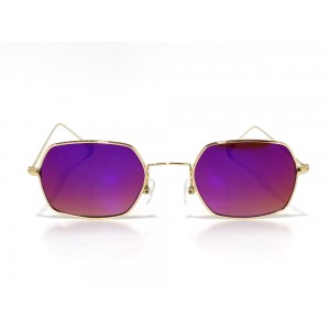 Vision Plus Gold With Blue Half Rim Round Sunglasses