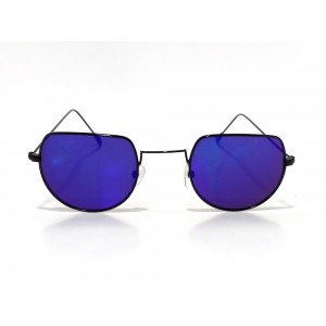 Vision Plus Black With Blue Half Rim Round Sunglasses