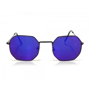 Vision Plus Black With Blue Half Rim Round Sunglasses