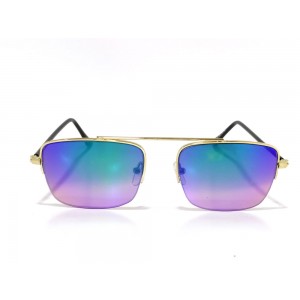 Vision Plus Gold With Blue Half Rim Wayfarer Sunglasses