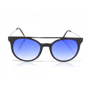 Vision Plus Black With Blue Half Rim Round Sunglasses
