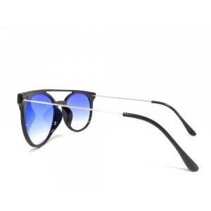 Vision Plus Black With Blue Half Rim Round Sunglasses