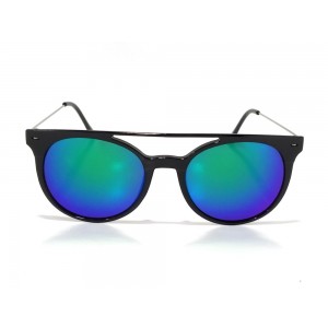 Vision Plus Black With Blue Half Rim Round Sunglasses