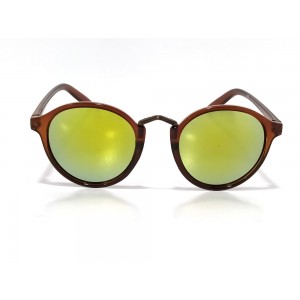 Vision Plus Brown With Yellow Half Rim Round Sunglasses