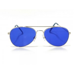 Vision Plus Silver With Blue Half Rim Aviator Sunglasses